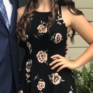 Black and Pink Floral Skater Dress